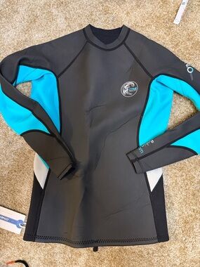 O'Neill Black and Teal Kids Long-Sleeve Swim Top